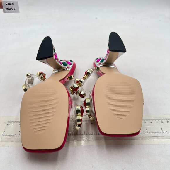 YDN Hot Pink Studded Mules Colorful Rhinestone Slippers Slip On Sandals - Picture 7 of 8